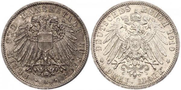 3 Mark Free City of Lübeck Argent 