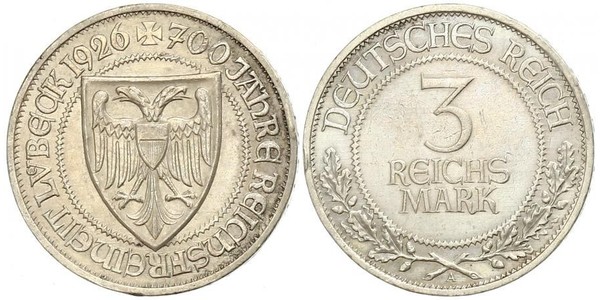 3 Mark Free City of Lübeck Argent 