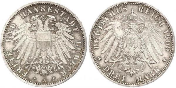 3 Mark Free City of Lübeck Argent 