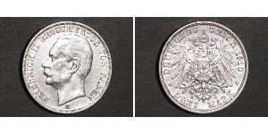 3 Mark Grand-duché de Bade (1806-1918) Argent Frédéric II de Bade (1857-1928) (1857 - 1928)