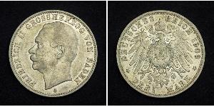 3 Mark Grand-duché de Bade (1806-1918) Argent Frédéric II de Bade (1857-1928) (1857 - 1928)