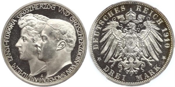 3 Mark Grand-duché de Saxe-Weimar-Eisenach (1809 - 1918) Argent Guillaume-Ernest de Saxe-Weimar-Eisenach