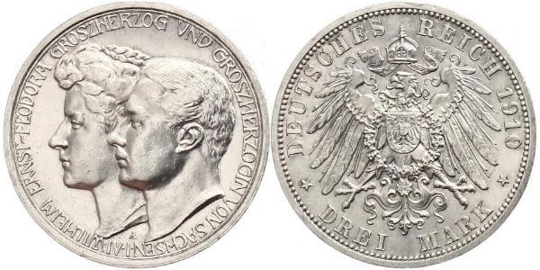 3 Mark Grand-duché de Saxe-Weimar-Eisenach (1809 - 1918) Argent Guillaume-Ernest de Saxe-Weimar-Eisenach