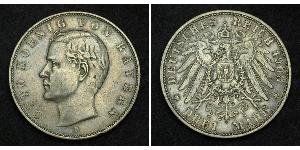 3 Mark Royaume de Bavière (1806 - 1918) Argent Othon Ier de Bavière(1848 – 1916)