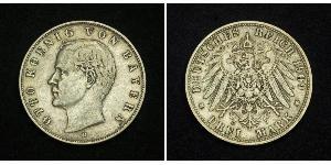 3 Mark Royaume de Bavière (1806 - 1918) Argent Othon Ier de Bavière(1848 – 1916)