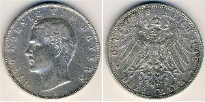 3 Mark Royaume de Bavière (1806 - 1918) Argent Othon Ier de Bavière(1848 – 1916)