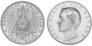 3 Mark Royaume de Bavière (1806 - 1918) Argent Othon Ier de Bavière(1848 – 1916)