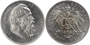 3 Mark Royaume de Bavière (1806 - 1918) Argent Othon Ier de Bavière(1848 – 1916)