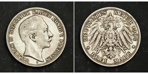 3 Mark Royaume de Prusse (1701-1918) Argent Wilhelm II, German Emperor (1859-1941)