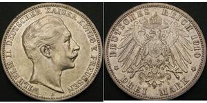 3 Mark Royaume de Prusse (1701-1918) Argent Wilhelm II, German Emperor (1859-1941)