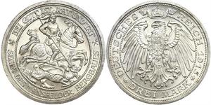 3 Mark Royaume de Prusse (1701-1918) Argent Wilhelm II, German Emperor (1859-1941)