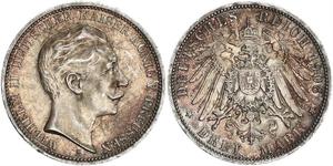 3 Mark Royaume de Prusse (1701-1918) Argent Wilhelm II, German Emperor (1859-1941)