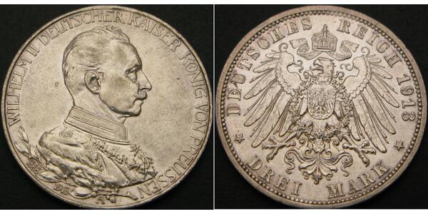 3 Mark Royaume de Prusse (1701-1918) Argent Wilhelm II, German Emperor (1859-1941)