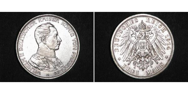 3 Mark Royaume de Prusse (1701-1918) Argent Wilhelm II, German Emperor (1859-1941)