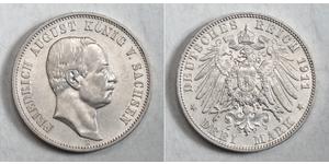 3 Mark Royaume de Saxe (1806 - 1918) Argent Frédéric-Auguste III de Saxe (1865-1932)