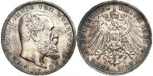 3 Mark Royaume de Wurtemberg (1806-1918) Argent Wilhelm II, German Emperor (1859-1941)