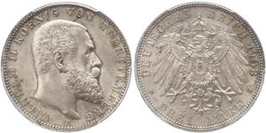 3 Mark Royaume de Wurtemberg (1806-1918) Argent Wilhelm II, German Emperor (1859-1941)