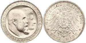 3 Mark Royaume de Wurtemberg (1806-1918) Argent Wilhelm II, German Emperor (1859-1941)