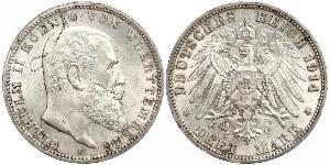 3 Mark Royaume de Wurtemberg (1806-1918) Argent Wilhelm II, German Emperor (1859-1941)