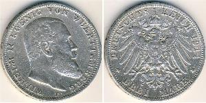 3 Mark Royaume de Wurtemberg (1806-1918) Argent Wilhelm II, German Emperor (1859-1941)