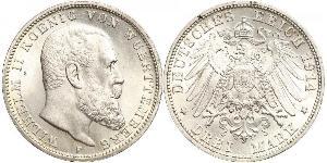 3 Mark Royaume de Wurtemberg (1806-1918) Argent Wilhelm II, German Emperor (1859-1941)