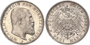 3 Mark Royaume de Wurtemberg (1806-1918) Argent Wilhelm II, German Emperor (1859-1941)