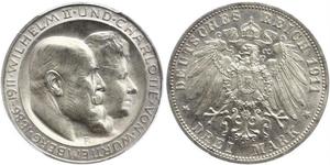 3 Mark Royaume de Wurtemberg (1806-1918) Argent Wilhelm II, German Emperor (1859-1941)