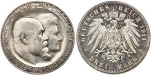 3 Mark Royaume de Wurtemberg (1806-1918) Argent Wilhelm II, German Emperor (1859-1941)