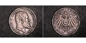 3 Mark Royaume de Wurtemberg (1806-1918) Argent Wilhelm II, German Emperor (1859-1941)