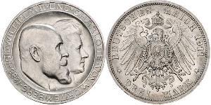 3 Mark Royaume de Wurtemberg (1806-1918) Argent Wilhelm II, German Emperor (1859-1941)