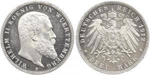 3 Mark Royaume de Wurtemberg (1806-1918) Argent Wilhelm II, German Emperor (1859-1941)