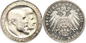 3 Mark Royaume de Wurtemberg (1806-1918) Argent Wilhelm II, German Emperor (1859-1941)