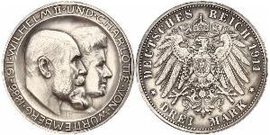 3 Mark Royaume de Wurtemberg (1806-1918) Argent Wilhelm II, German Emperor (1859-1941)