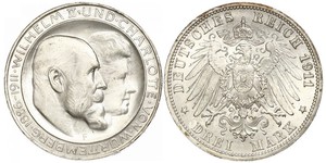 3 Mark Royaume de Wurtemberg (1806-1918) Argent Wilhelm II, German Emperor (1859-1941)