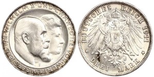 3 Mark Royaume de Wurtemberg (1806-1918) Argent Wilhelm II, German Emperor (1859-1941)