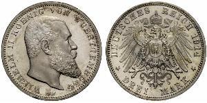 3 Mark Royaume de Wurtemberg (1806-1918) Argent Wilhelm II, German Emperor (1859-1941)