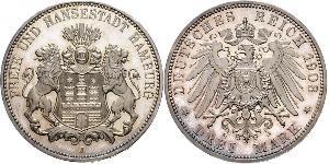 3 Mark States of Germany / Hambourg Argent 