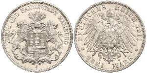 3 Mark States of Germany / Hambourg Argent 