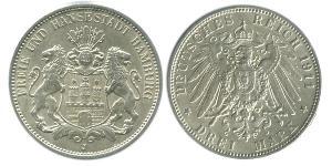 3 Mark States of Germany / Hambourg Argent 