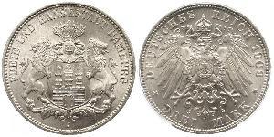 3 Mark States of Germany / Hambourg Argent 