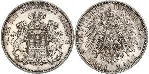 3 Mark States of Germany / Hambourg Argent 