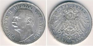 3 Mark Anhalt-Dessau (1603 -1863) Argento Federico II di Anhalt(1856 – 1918)