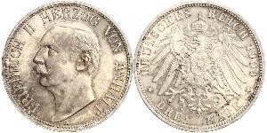 3 Mark Anhalt-Dessau (1603 -1863) Argento Federico II di Anhalt(1856 – 1918)