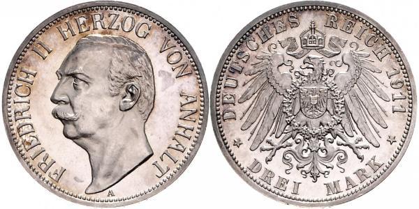 3 Mark Anhalt-Dessau (1603 -1863) Argento Federico II di Anhalt(1856 – 1918)