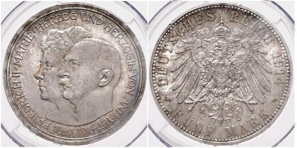 3 Mark Anhalt-Dessau (1603 -1863) Argento Federico II di Anhalt(1856 – 1918)