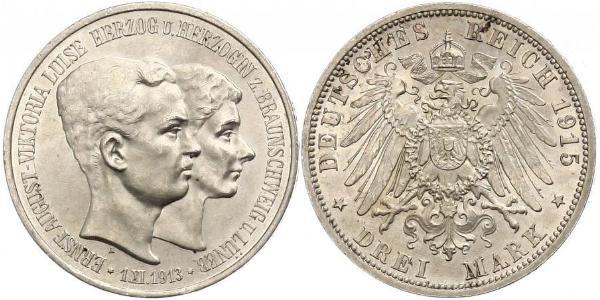 3 Mark Ducato di Brunswick (1815 - 1918) Argento Ernesto Augusto III di Brunswick (1887 - 1953)