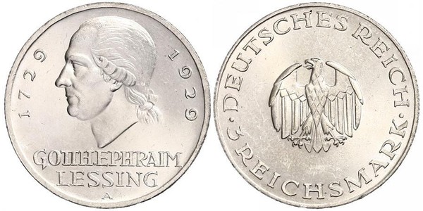 3 Mark Impero tedesco (1871-1918) Argento Gotthold Ephraim Lessing