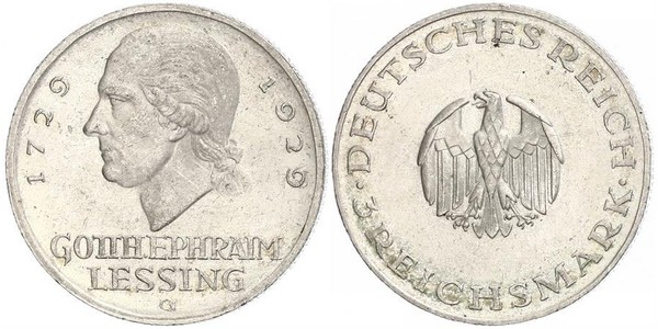 3 Mark Impero tedesco (1871-1918) Argento Gotthold Ephraim Lessing