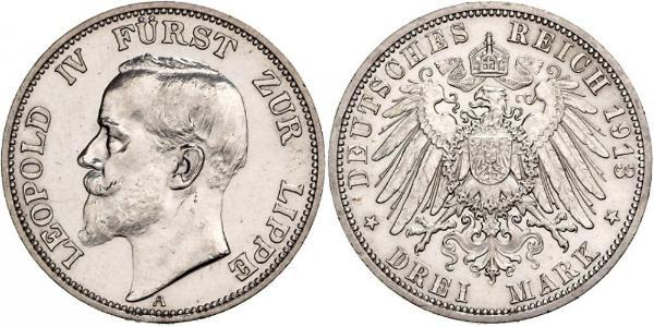 3 Mark Lippe (1123 - 1918) Argento Leopoldo IV di Lippe