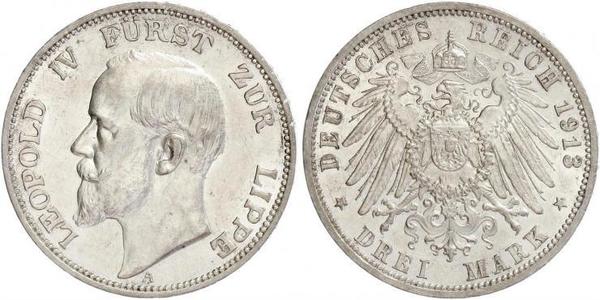3 Mark Lippe (1123 - 1918) Argento Leopoldo IV di Lippe